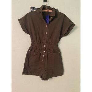 Chouyatou- Women's Utility Romper Elastic Waist Button Down Size XS Army Green